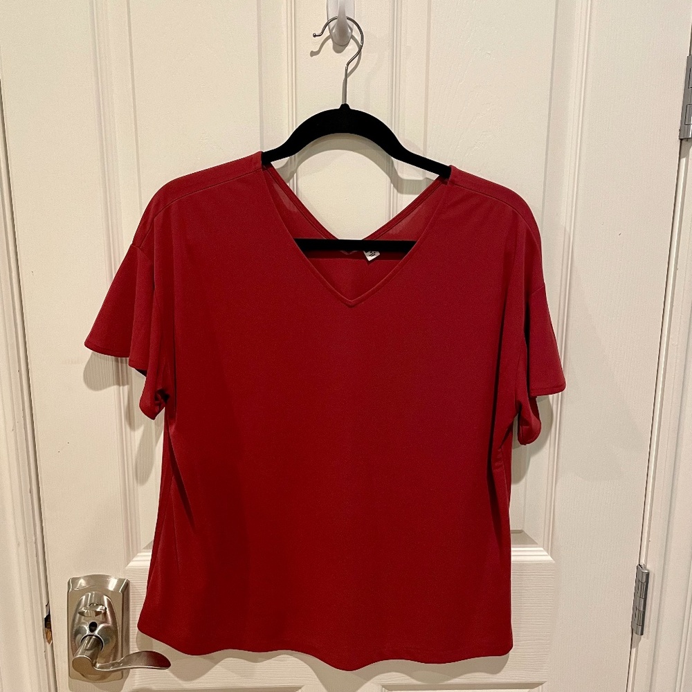 Uniqlo Red Drape V-Neck Blouse